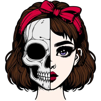 realistic girl with half skull mask