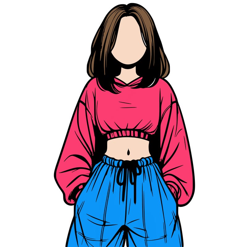 realistic girl faceless with baggy pants and a crop top