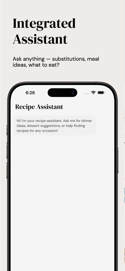 Six Sisters: Meal Planner - Integrated recipe assistant in the Six Sisters Meal Planner app providing dinner ideas and substitutions.
