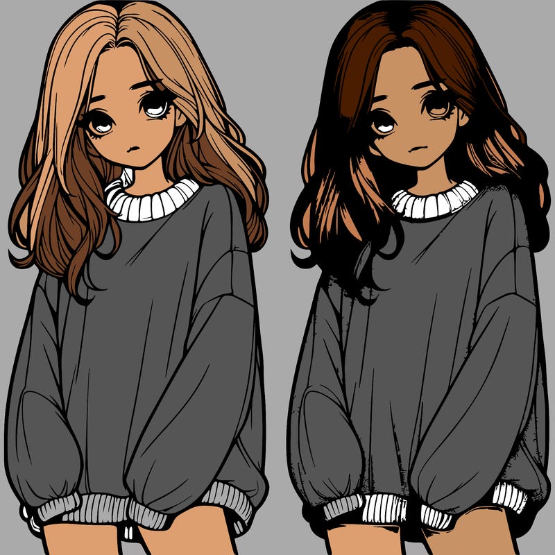 realistic girl with baggy sweater