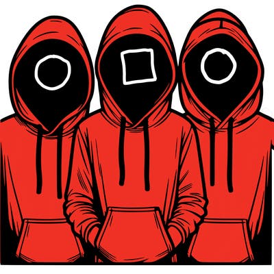 3 faceless people in  hoodies