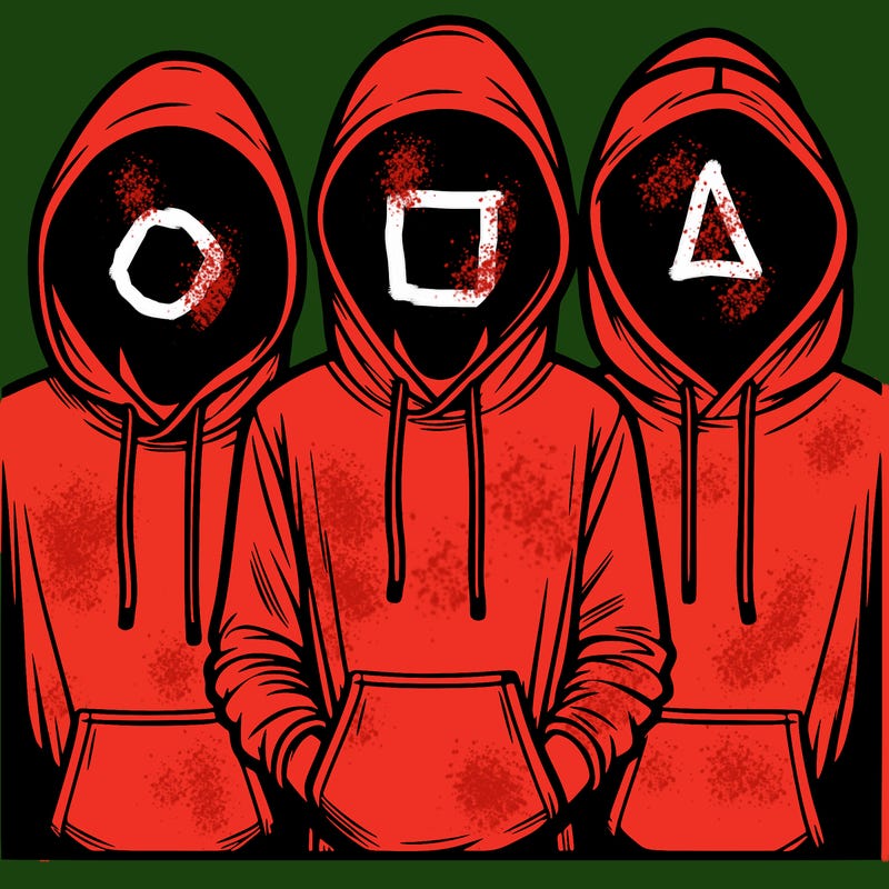 3 faceless people in  hoodies