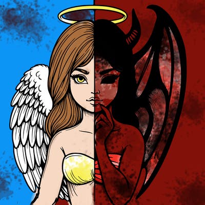 realistic angel half demon