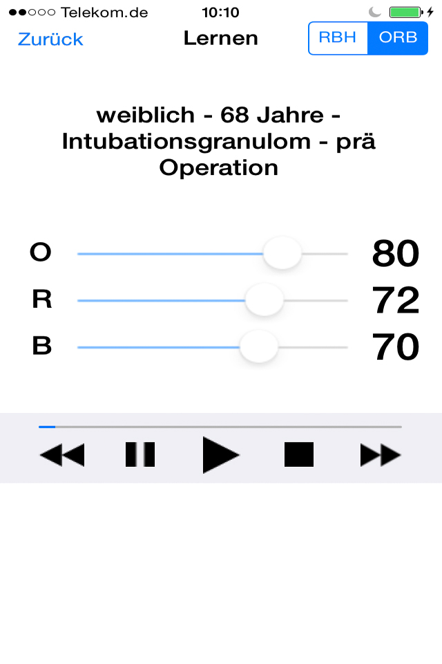 RBH - Learning and Practice (GRBAS) - 声がれ、ざらつき、息漏れの各パラメータのスライダーが表示された発声評価学習画面