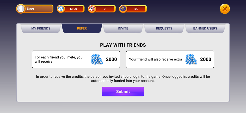 Schermata di referral del gioco di carte Belote che mostra i premi per aver invitato amici a giocare