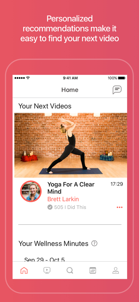 Grokker: Yoga, Fitness, Mind - Grokker app home screen displaying personalized yoga and fitness video recommendations