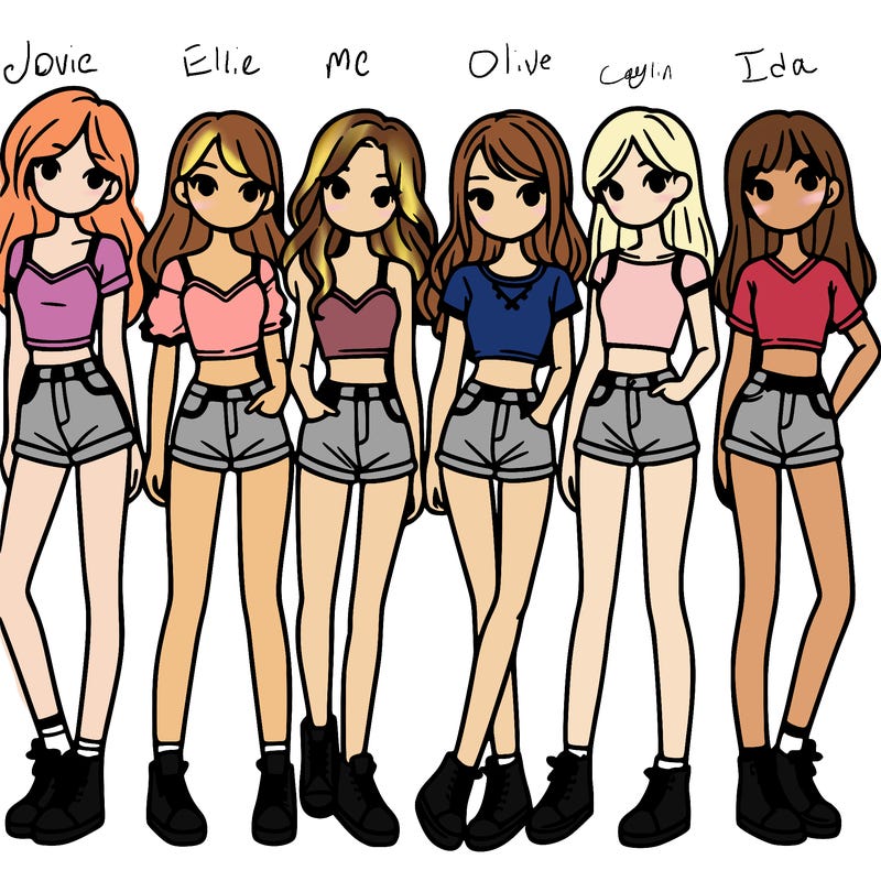 a group of girls wearing crop tops and shorts