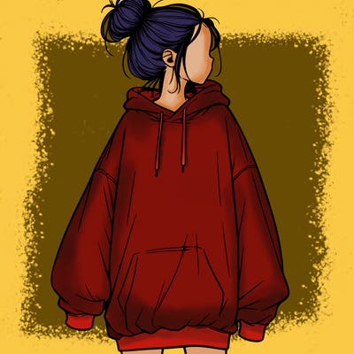 realistic girl with a oversized sweatshirt on and a bun