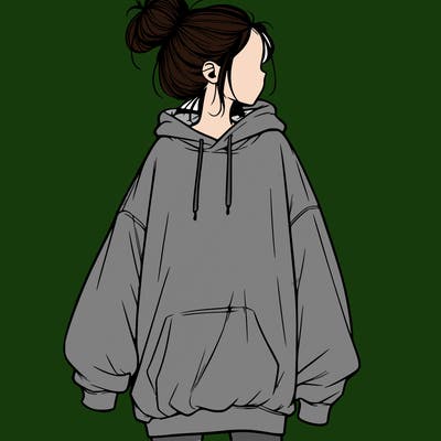 realistic girl with a oversized sweatshirt on and a bun
