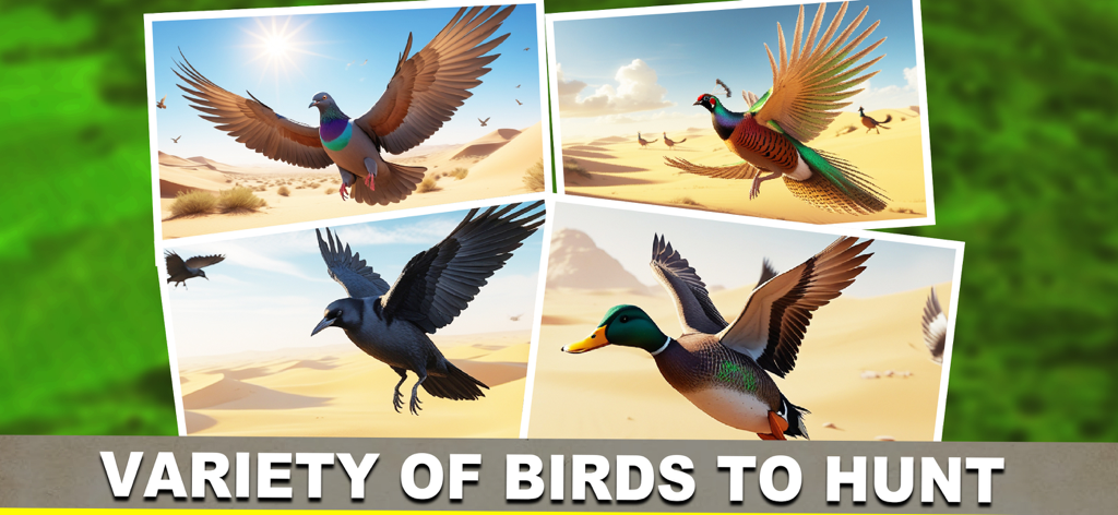Pheasant Bird Hunting Game 3D - A variety of birds to hunt in Pheasant Bird Hunting Game 3D including ducks pheasants and crows in flight