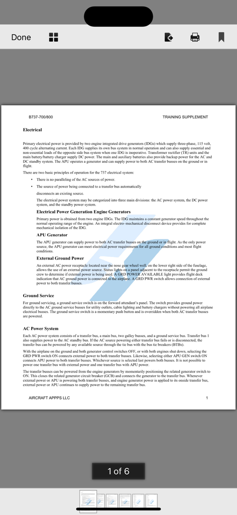 iBOEING Type Rating Prep - Boeing 737-700/800 electrical system training supplement document in the iBOEING app