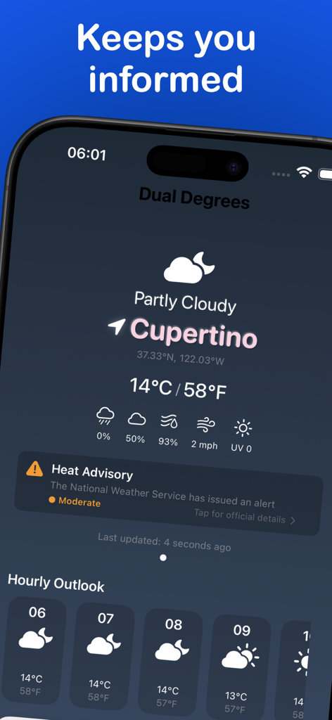 Dual Degrees – C° & F° Weather - Dual Degrees weather app displaying Celsius and Fahrenheit temperatures simultaneously