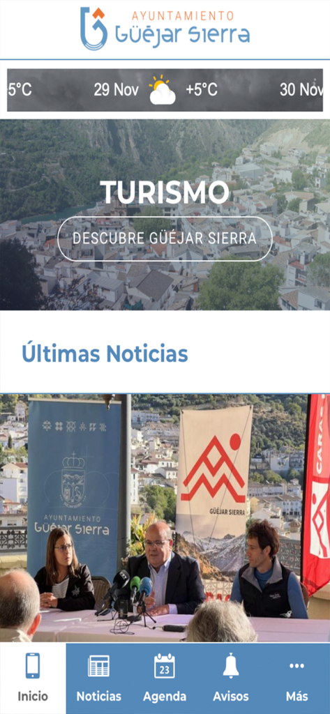 Güéjar Sierra - Tela inicial do aplicativo Guejar Sierra com informações de turismo e notícias locais