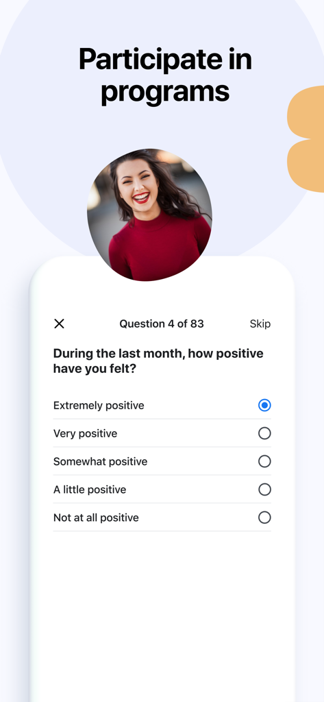 Meta Viewpoints - Interfaz móvil de Meta Viewpoints que muestra una pregunta de encuesta de ejemplo para programas de recompensas.