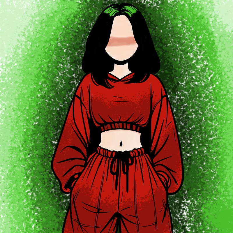 realistic girl faceless with baggy pants and a crop top