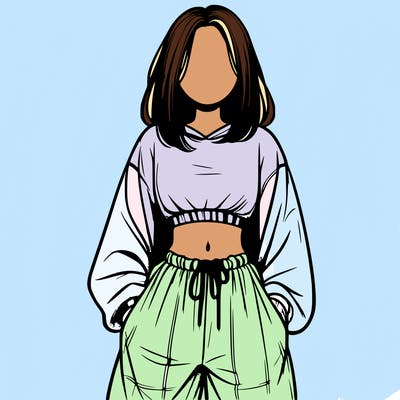 realistic girl faceless with baggy pants and a crop top