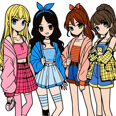 teen manga girls group of 4