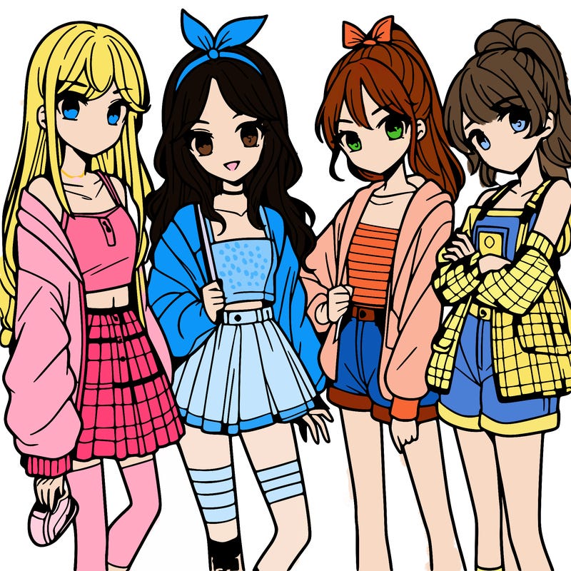teen manga girls group of 4