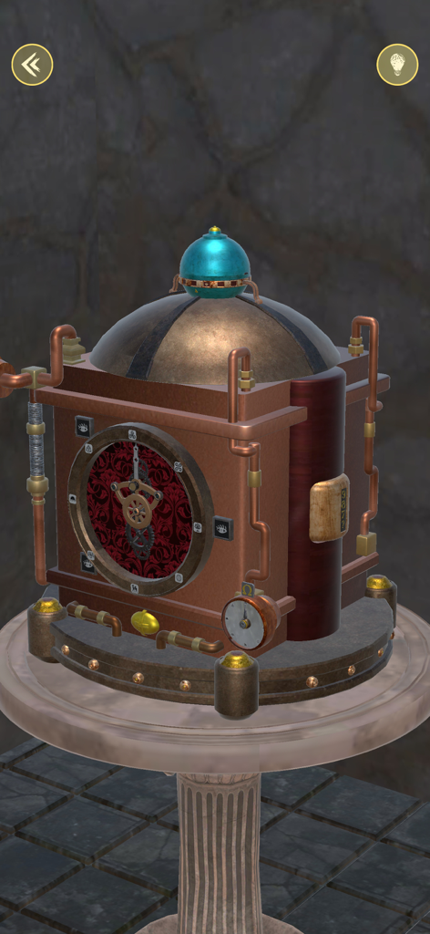 Odd Machines: Escape a Temple - 古代寺院にセットされた、ビクトリア朝のスチームパンク風の要素と銅パイプを備えた複雑な3Dメカニカルパズルボックス。