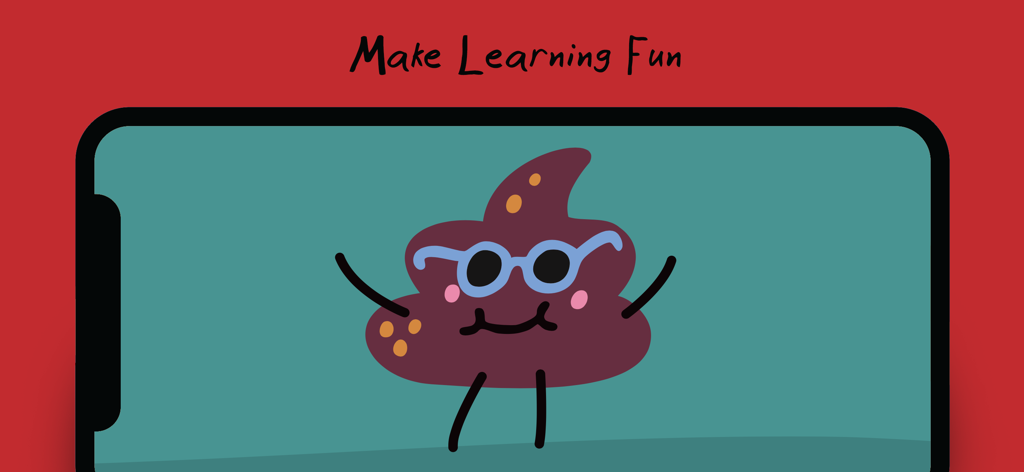Potty Training App for Kids - A cartoon character wearing glasses on a phone screen with the heading Make Learning Fun.