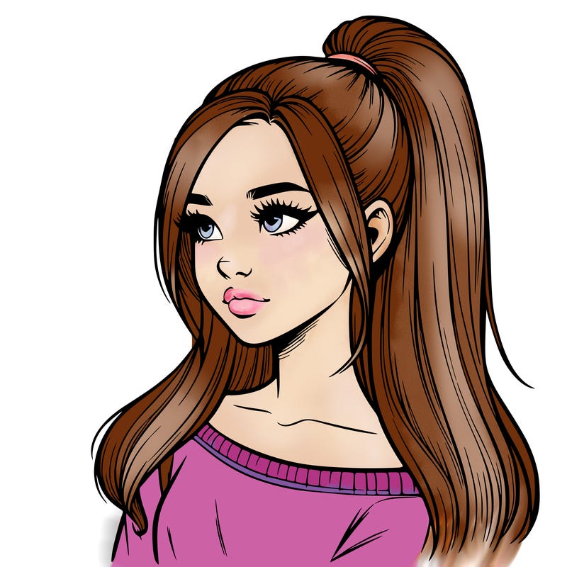 realistic girl with a high ponytail