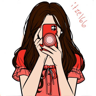 a realistic girl holding her phone taking pictures