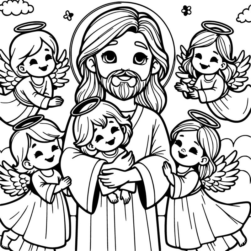 jesus with a bunch of beautiful angels