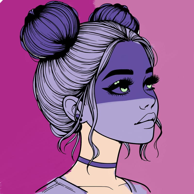 realistic girl with buns on the top of her head