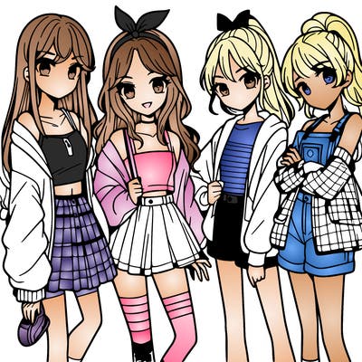 teen manga girls group of 4