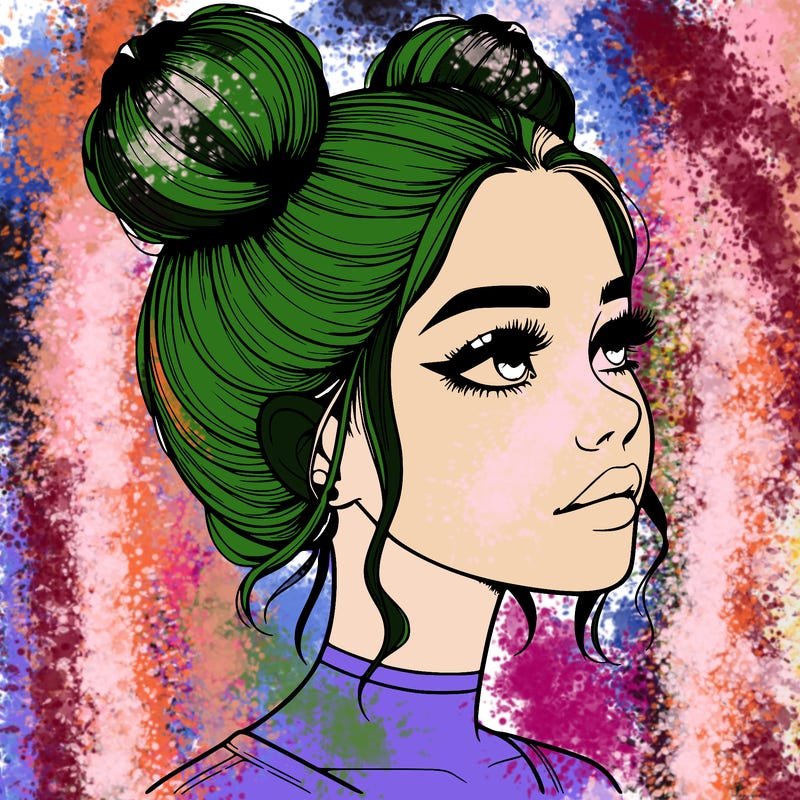 realistic girl with buns on the top of her head