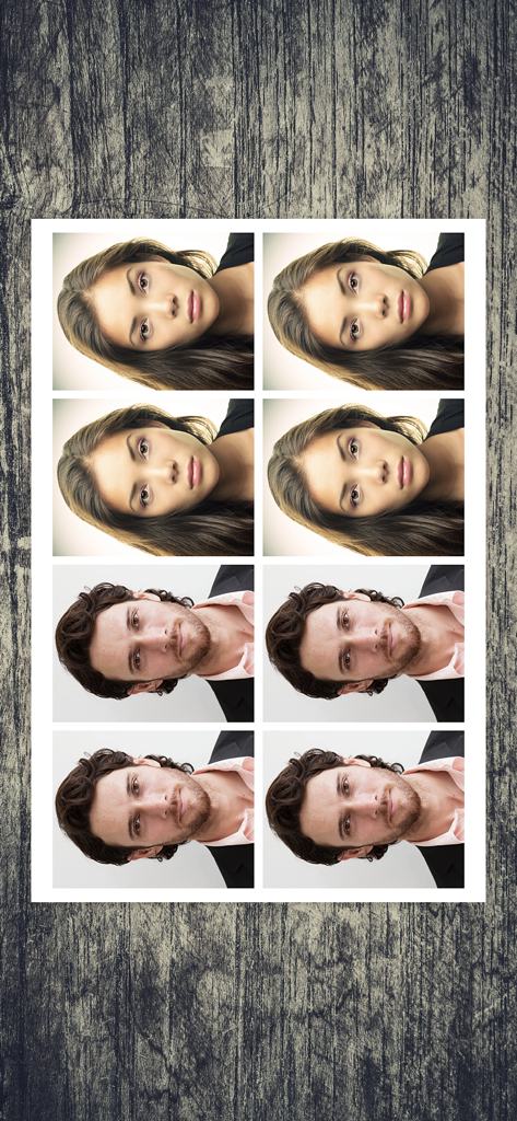 Photo Printing - Una cuadrícula de múltiples fotos de retrato organizadas en una sola hoja para una impresión eficiente.