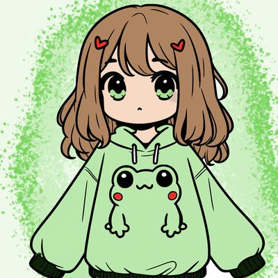 girl wearing frogging sweatshirt