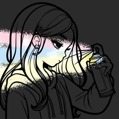a realistic girl spray painting