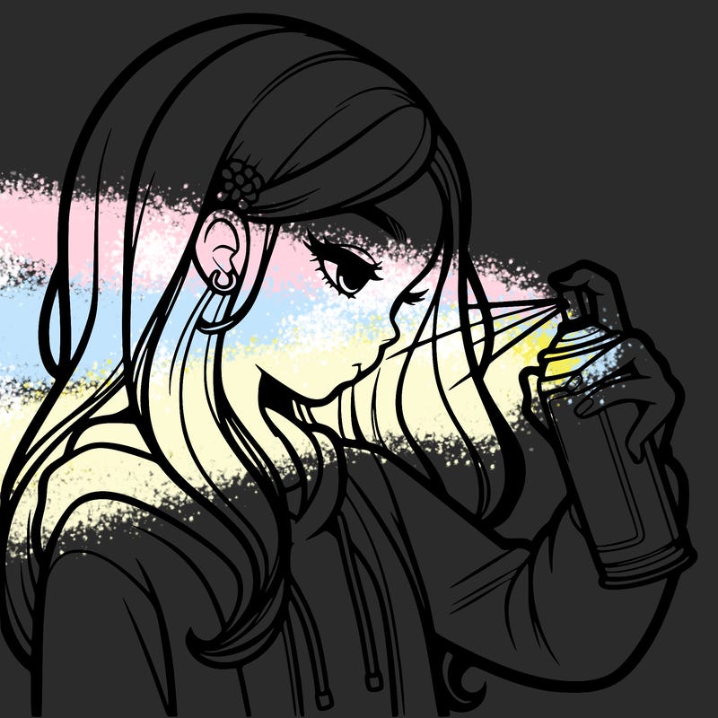 a realistic girl spray painting