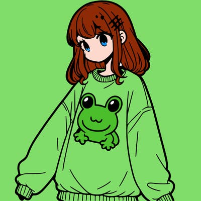 girl wearing frogging sweatshirt