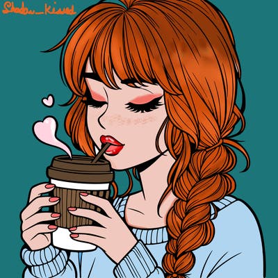realistic girl drinking coffee