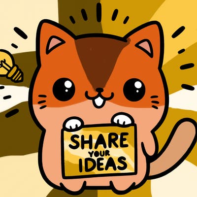 a cute cat saying share your ideas