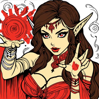realistic scary beautiful elf sorceress casting spell