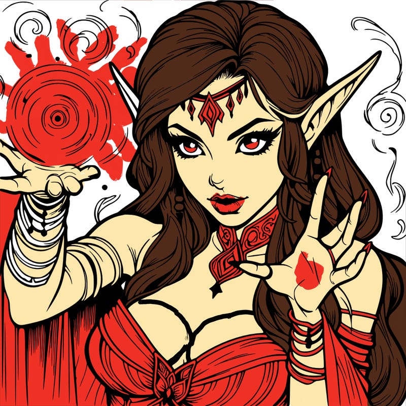 realistic scary beautiful elf sorceress casting spell