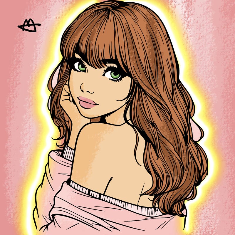 realistic girl with bangs looking over her shoulder