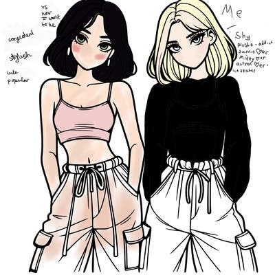 two girls with crop top with baggy pants