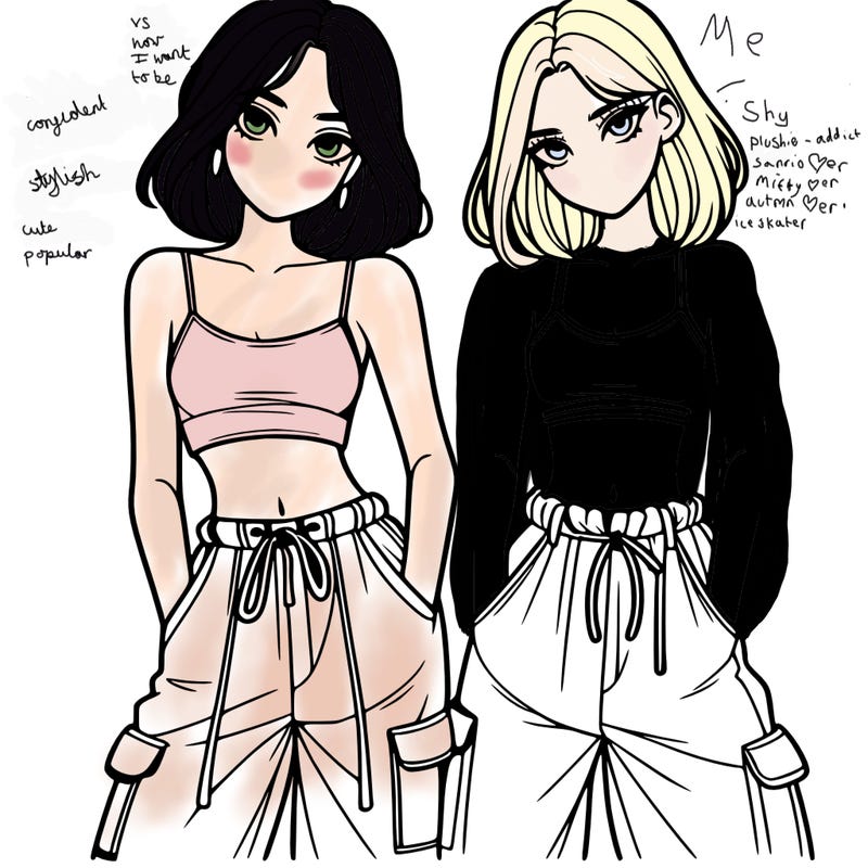 two girls with crop top with baggy pants