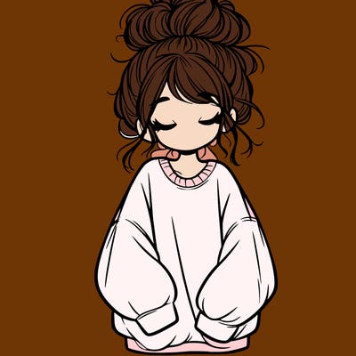 girl with baggy sweatshirt and messy bun
