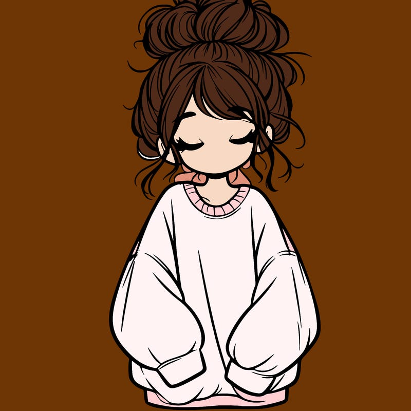 girl with baggy sweatshirt and messy bun