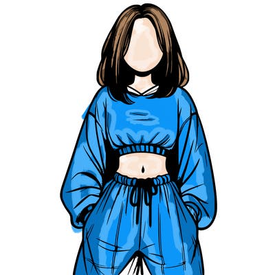 realistic girl faceless with baggy pants and a crop top