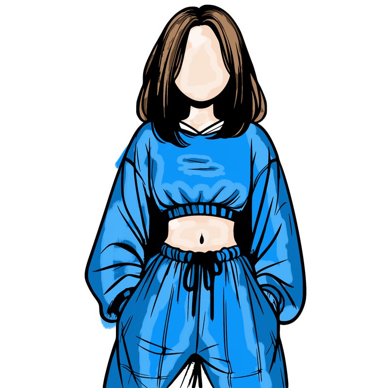 realistic girl faceless with baggy pants and a crop top