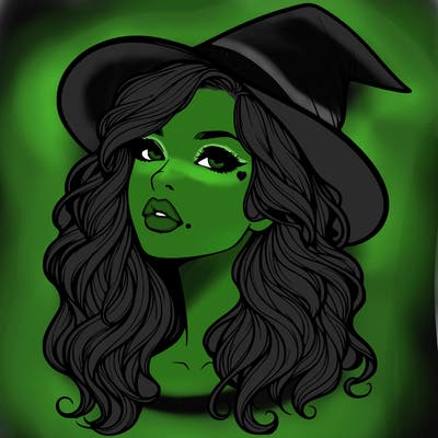 realistic witch girl with wavy hair and lips