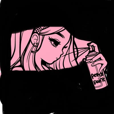 a realistic girl spray painting