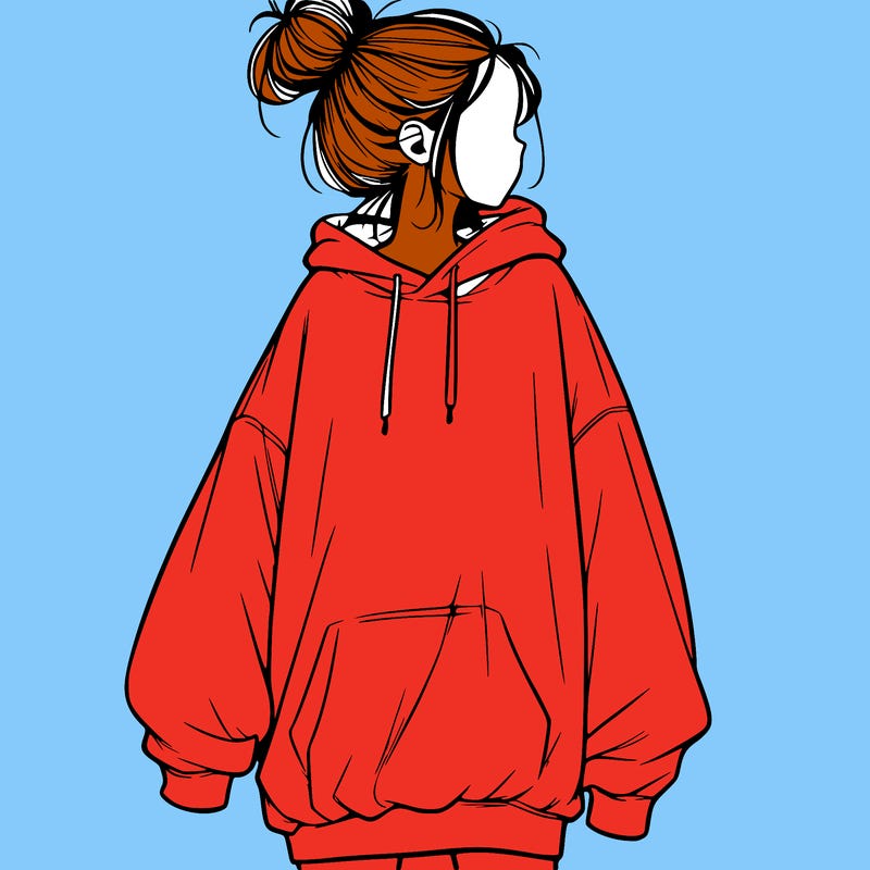 realistic girl with a oversized sweatshirt on and a bun