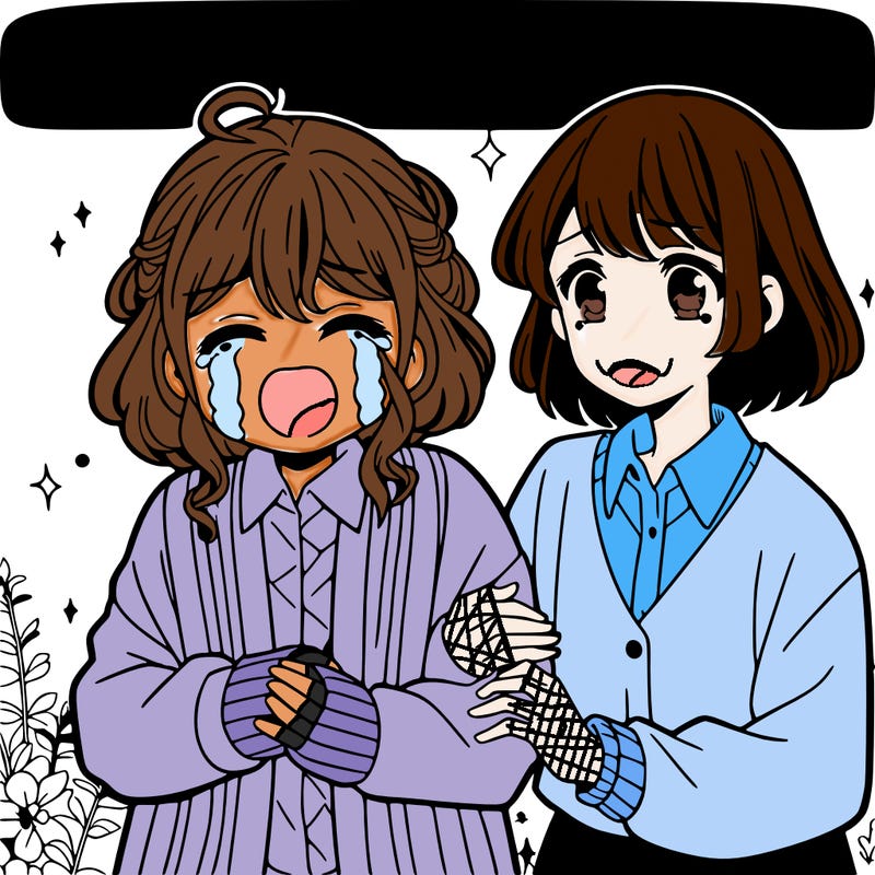 anime girl crying and her bestie supporting her